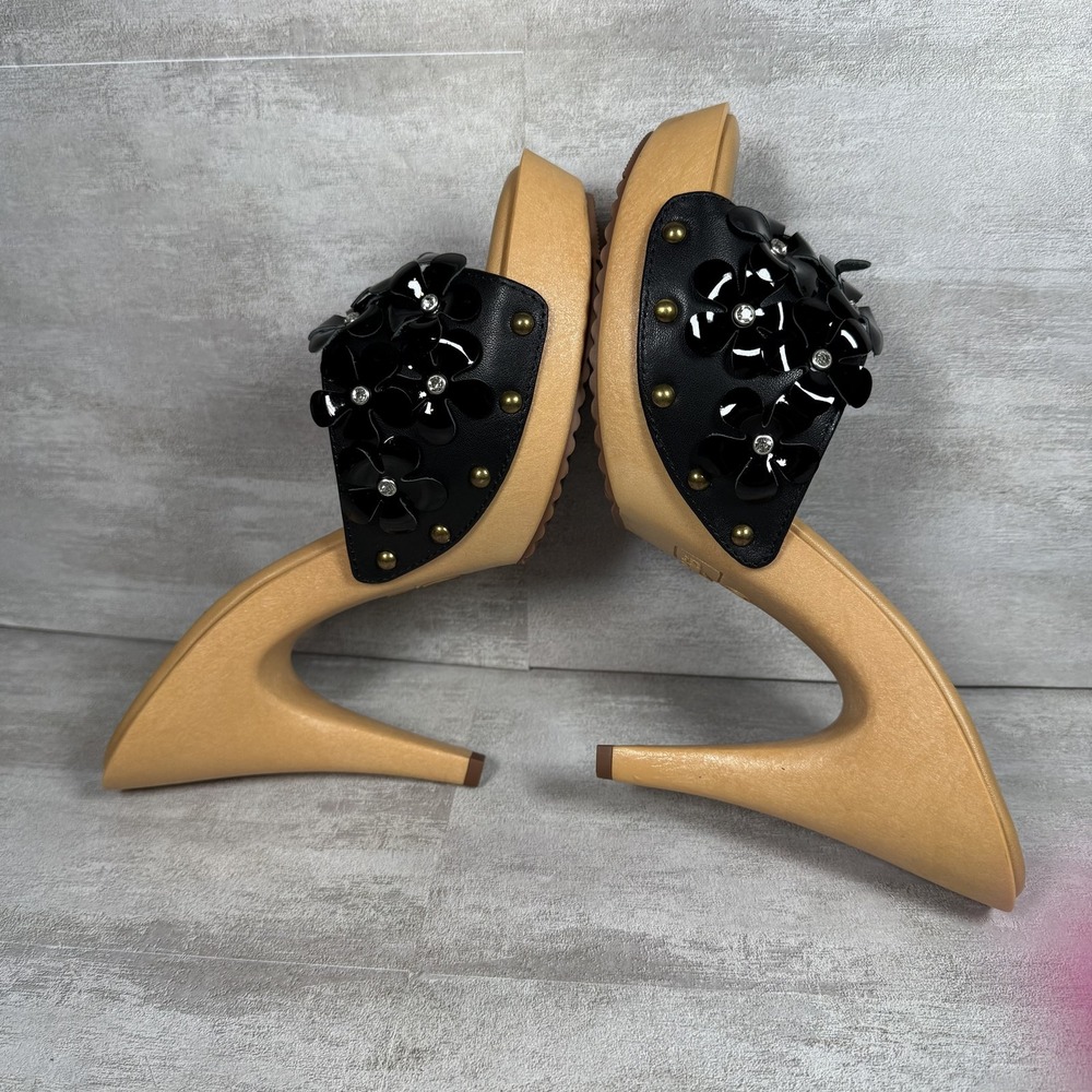 Candie's Gold and Black Floral Studded High Heel Mules - Picture 6 of 10